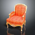 European Style Single Chair With Gold Carved Frame And Red Floral Upholstery