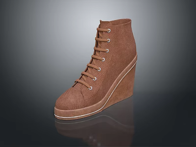 Brown Lace Up Ankle Boots With Wedge Heel And Suede Fabric Design For Daily Use 3d model
