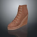 Brown Lace Up Ankle Boots With Wedge Heel And Suede Fabric Design For Daily Use
