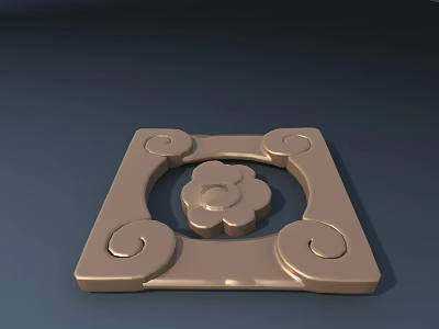 Ornate Gold Square Wall Decor With Central Flower And Scroll Accents 3d model