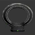 Futuristic Metallic Bracelet With Green Circular X Symbol And Mechanical Textured Design