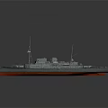 Detailed Warship 3D Model With Gray Hull Red Bottom Smokestacks And Masts
