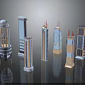 Modern Skyscraper Architecture Featuring Various Designs With Dome Spire Glass Curtain Wall And Decorative Structures
