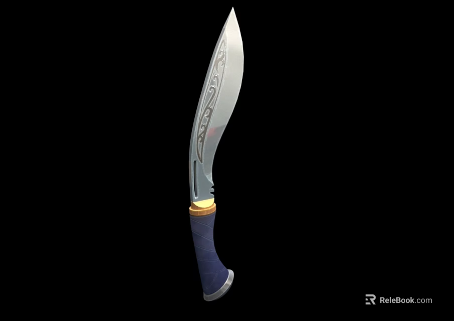 Silver Carved Blade Knife With Blue Handle And Gold Accent Weapon 3d model 