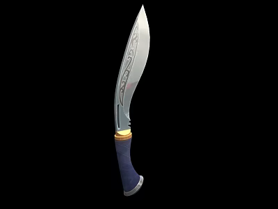 Silver Carved Blade Knife With Blue Handle And Gold Accent Weapon 3d model