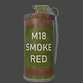 M18 Red Smoke Grenade With Green And Red Metal Casing And Pull Ring