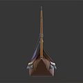 Decorative Ornament Set Small Boat Model Brown Hull White Edges Blue Sail And Flag