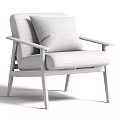 Modern Single Chair with Light Gray Fabric Wooden Armrests and Striped Cushion