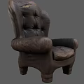 Vintage Dark Brown Leather Tufted Wingback Single Sofa with Detailed Stitching