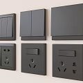 Black Switch Panels with Different Designs Including Sockets and USB Ports Wall Mounted 3d model