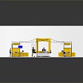 Modern Exhibition Booth With Blue Floor White Backdrop And Yellow New Fashion Sign