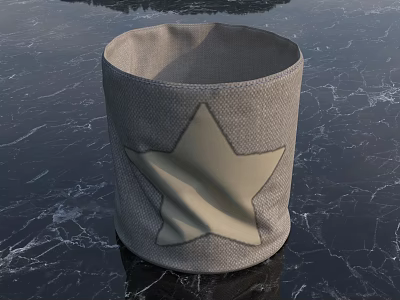 Gray Storage Basket With Beige Star Pattern On Black Marble Tabletop 3d model