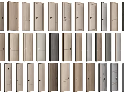 Various Modern Hinged Doors With Different Wooden Finishes And Color Options 3d model