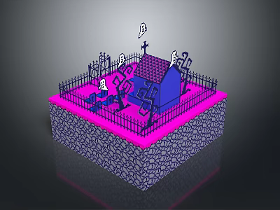 Graveyard Scene With Fence Enclosed Stone Ground Mausoleum Tombstones And Crosses 3d model