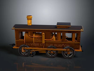 Vintage Yellow Steam Train Model With Black Roof And Metal Wheels 3d model