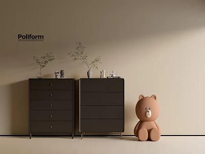 Poliform Dark Entryway Cabinet And Side Cabinet With Plants Decorative Items And Teddy Bear 3d model