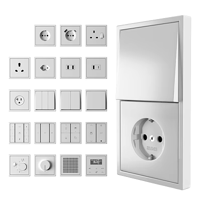 Assorted Switch Panel Types For Home With Sockets And Controls 3d model