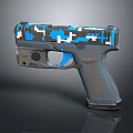 Tactical Pistol With Blue And White Pixel Camo Pattern And Gray Grip Design 3d model