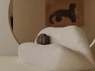 Modern Leisure Chair With White Textured Design And Brown Cushion Near Leopard Artwork 3d model