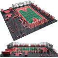 Modern Basketball Court Design With Green Playing Surface And Red Bleacher Seats