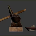 Traditional Manual Stone Grinder with Wooden Base and Small Bowl for Grinding