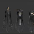Elegant Long Black Hair Wigs With Three Styles Golden Ornaments For Daily Use
