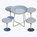 Round Perforated Top Dining Table Set With Four Small Round Stools And Slender Legs 3d model