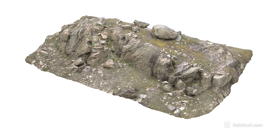Realistic Stone and Wood Terrain Model with Rocky Surface and Green Vegetation 3d model 