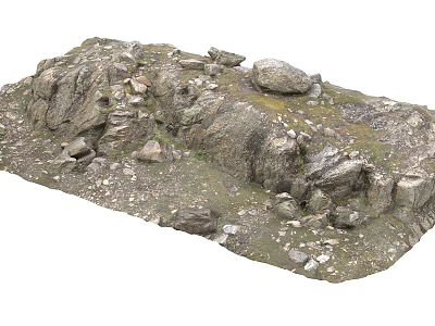 Realistic Stone and Wood Terrain Model with Rocky Surface and Green Vegetation 3d model