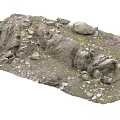 Realistic Stone and Wood Terrain Model with Rocky Surface and Green Vegetation
