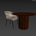 Modern Round Wooden Dining Table With Beige Upholstered Chairs And Black Metal Legs