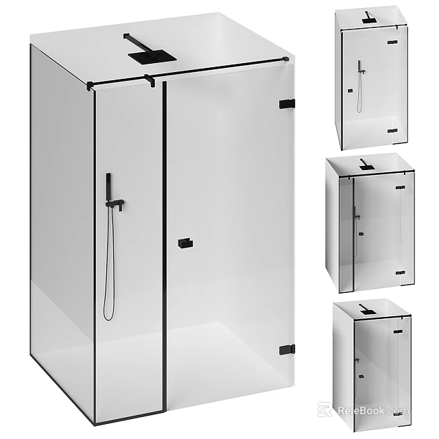 Modern Shower Head Design With Transparent Glass Enclosure Door And Multiple Angles 3d model 