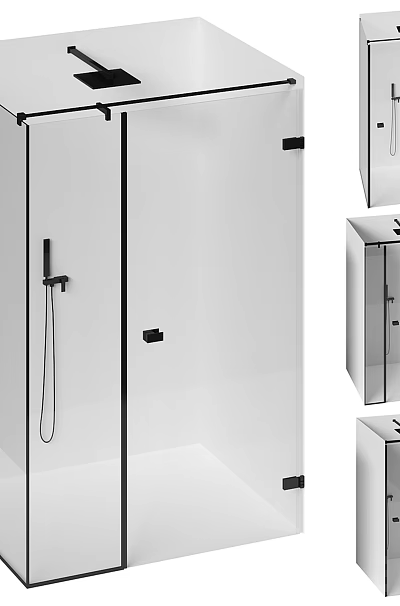Modern Shower Head Design With Transparent Glass Enclosure Door And Multiple Angles 3d model