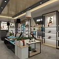 Modern Shoe Store Interior Featuring Display Shelves Hanging Lights Plants And Stylish Bags