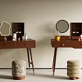 Two Wooden Dressing Tables With Mirrors Drawers And Stools With Decorative Items 3d model