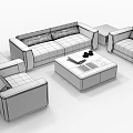Modern Black Sofa Armchairs and Coffee Table Set with Wooden Frames 3d model