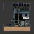 Detailed Miniature Building Model With Solar Panels Shop Sign And Striped Awning