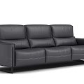 Modern Black Leather Three Seater Sofa With Metal Legs For Living Room