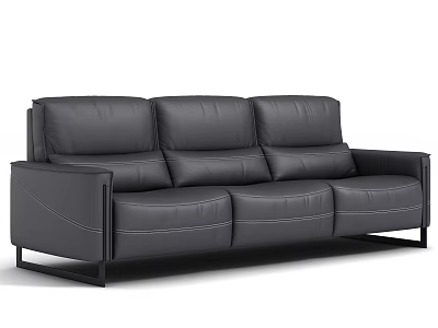 Modern Black Leather Three Seater Sofa With Metal Legs For Living Room 3d model