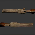 Vintage Engraved Revolvers with Wooden Grips and Classic Metal Finish Displayed Crossed on Dark Background