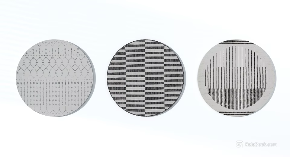 Round Rugs With Three Different Designs Including Geometric Striped And Linear Patterns For Home Decor 3d model 