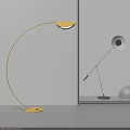 Modern Floor Lamps With Yellow Curved Design And White Round Shade Blue Stand