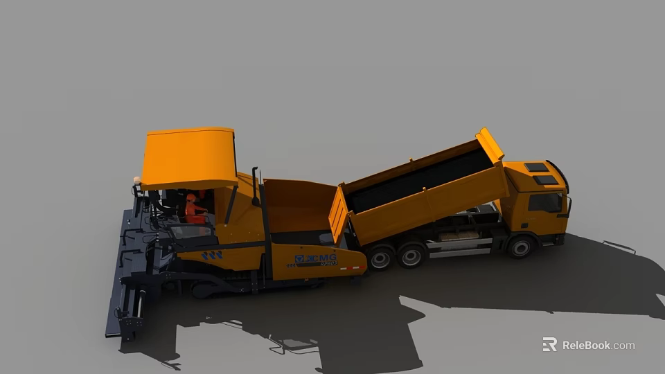 Yellow Construction Utility Vehicle With Dump Truck And Paver For Road Work 3d model 
