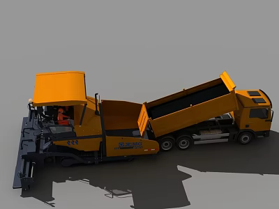 Yellow Construction Utility Vehicle With Dump Truck And Paver For Road Work 3d model