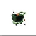 Cute 3D Green Shopping Cart With Yellow Star And Scattered Decorative Elements