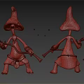 Mushroom Headed Humanoid Characters In Blue Shorts Holding Wooden Sticks With Glowing Particles