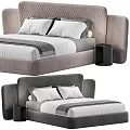 Modern Quilted Upholstered Double Bed With Gray Headboard And White Bedding Pillows