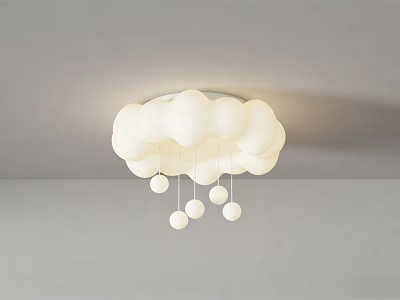 Modern White Cloud Shaped Ceiling Light with Hanging Balls and Soft Glow 3d model