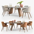 Wooden Dining Table And Chairs Set With Unique Legs Light Grey Brown Seats Decorative Vases