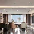 Modern Living and Dining Room Interior With Sofa Dining Table Artwork And Shelves
